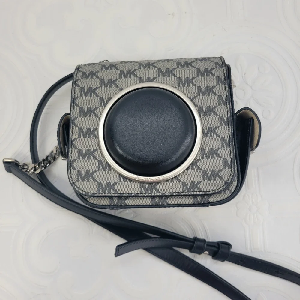 Michael Kors Studio Scout Collection Medium Moulded Camera Bag Black MK Logo New
